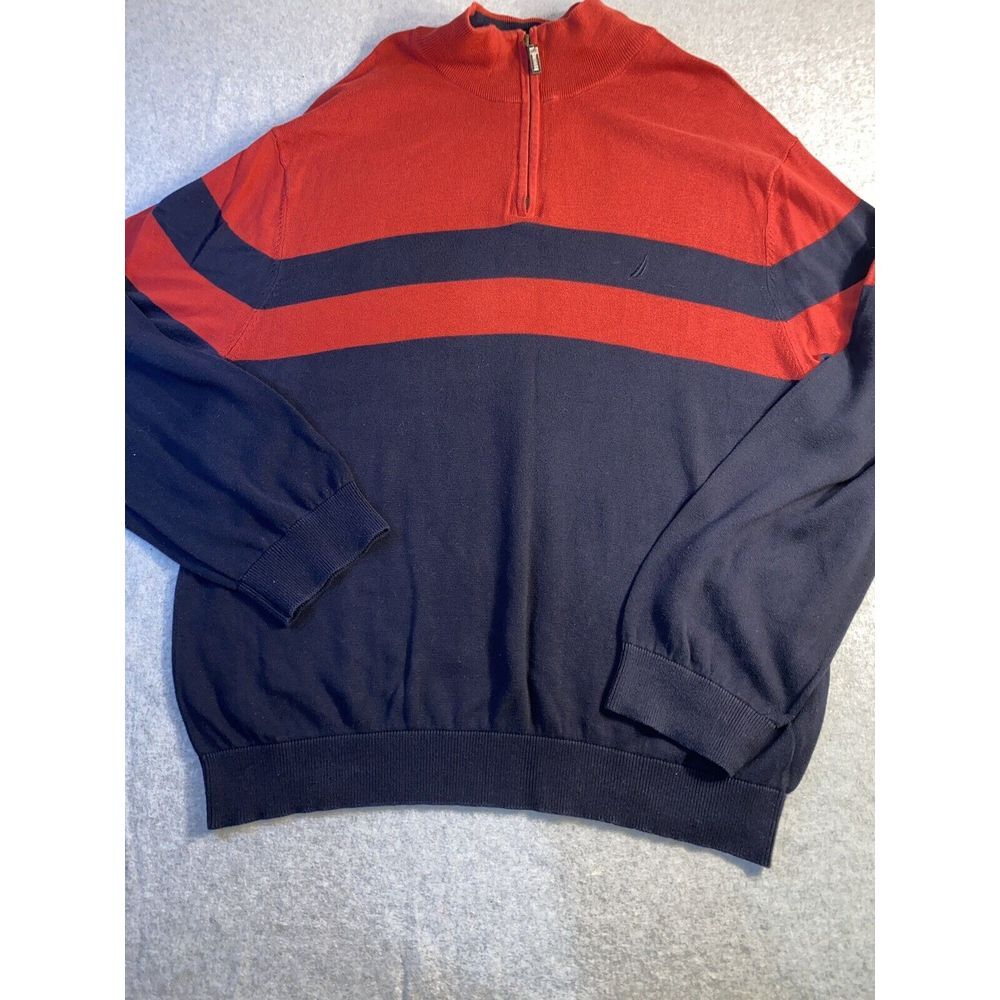 Men's Nautica 1/4 zip pullover size XXL Red Black‎  knit 100% cotton collared